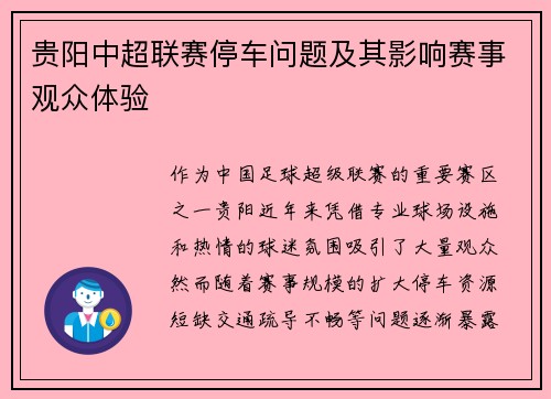贵阳中超联赛停车问题及其影响赛事观众体验