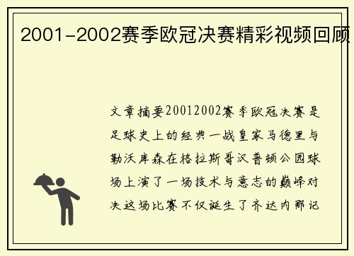 2001-2002赛季欧冠决赛精彩视频回顾