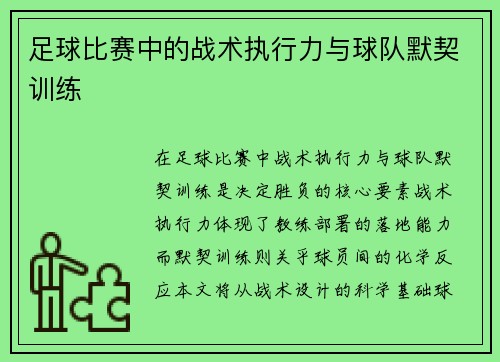 足球比赛中的战术执行力与球队默契训练